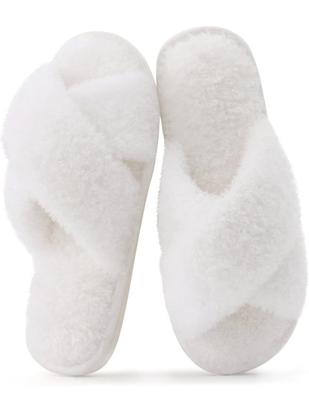 Women's White Velvet Fuzzy Cross Band Memory Foam House Open Toe Slipper Shoes